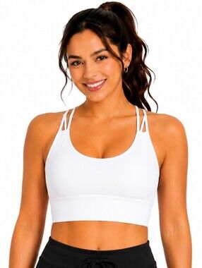 AS ROSE RICH ATHLETIC TOP Triple-Strap Scoop Sports Bra - White SIZE Large NWT